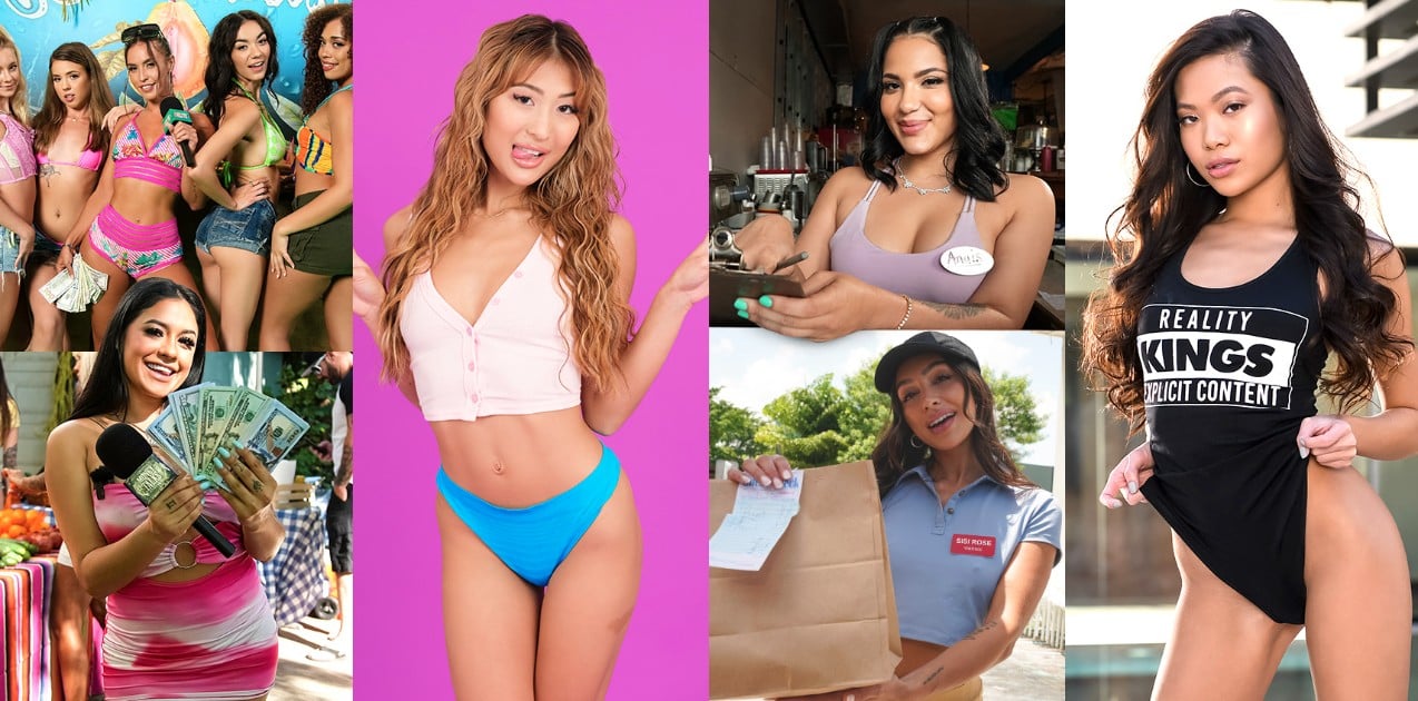 Group of Reality Kings performers posing in swimwear and casual outfits, promoting Reality Kings  trial offer