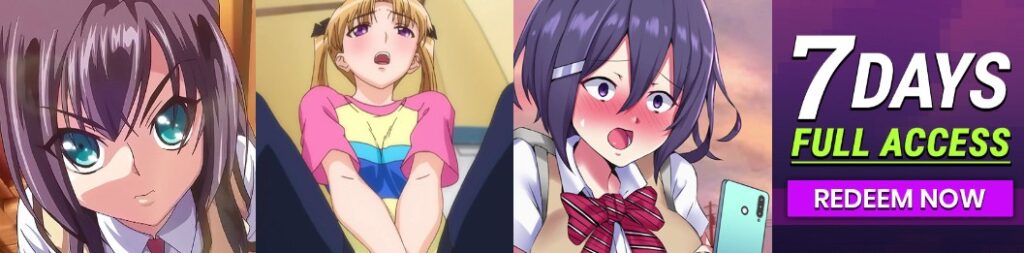 Anime girls promoting 7-day hentai trial banner with text offering  hentai trial access and full streaming benefits