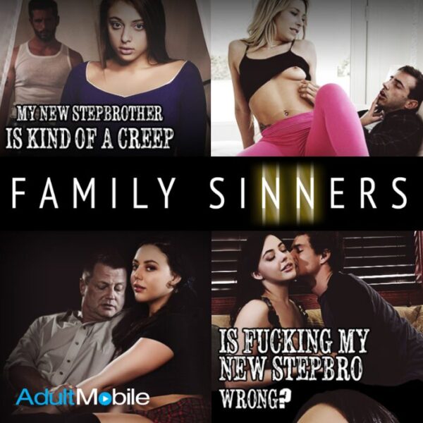 Family Sinners trial promo collage showing the site’s step family roleplay style and $1 2 day access offer