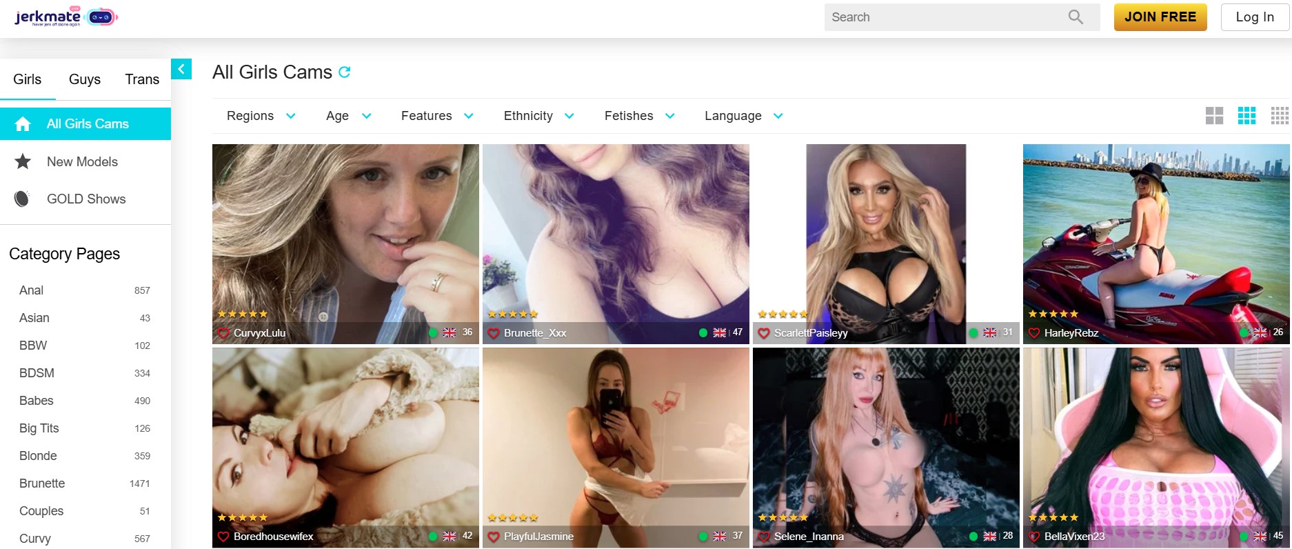 What Is Jerkmate? 7 Reasons This Is The Best Cam Site - Jerkmate landing page showcasing the variety of live cam performers.