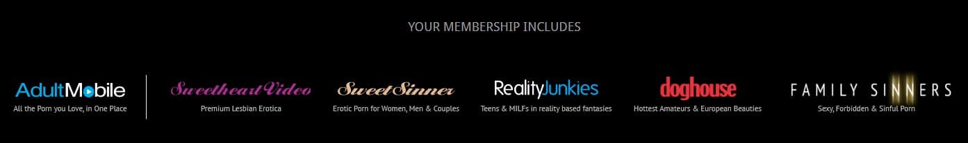 Doghouse Digital  trial / Doghouse  trial banner showing logos for AdultMobile, Sweetheart Video, Sweet Sinner, Reality Junkies, Doghouse, Family Sinners.