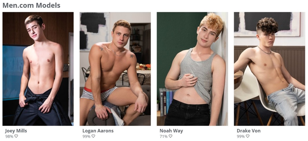 MEN.com models featured in trial access – Joey Mills, Logan Aarons, Noah Way, and Drake Von – available to watch during MEN.com 2-day $1 trial.