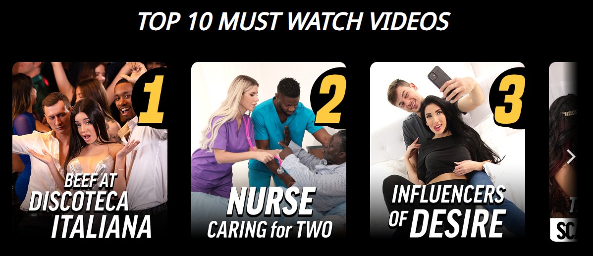 Top 10 must-watch videos on LetsDoeIt featuring Beef at Discoteca Italiana, Nurse Caring for Two, and Influencers of Desire.
