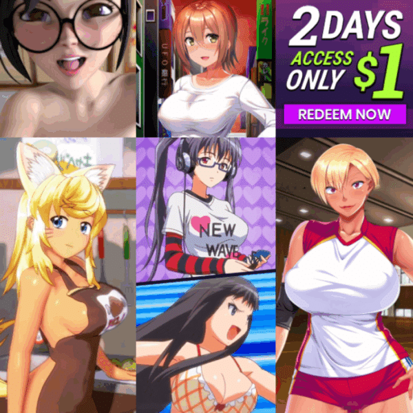 Collage of anime-style hentai characters promoting the Hentai Pros  trial and 2-day access offer