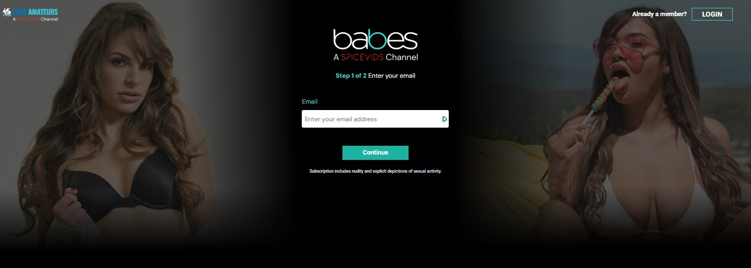 “Babes.com trial page – Step 1 email form centred between two bikini models, SpiceVids branding at top.” Sources Ask ChatGPT