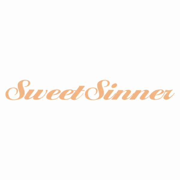 Peach‑tone Sweet Sinner script logo on white background promoting the Sweet Sinner $1 trial