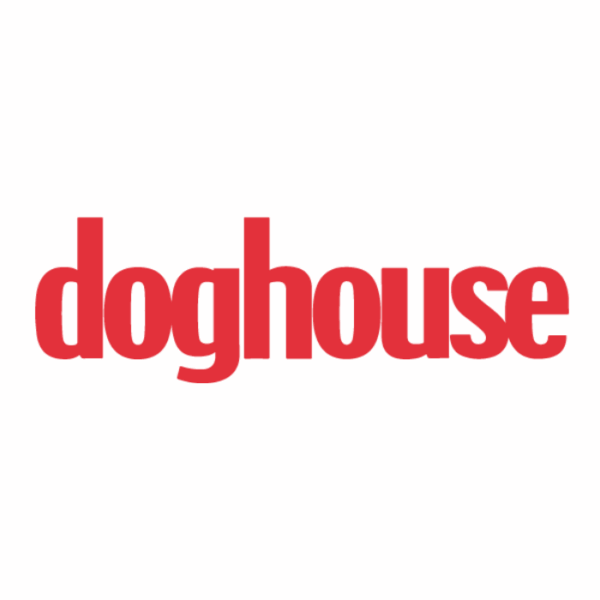 Minimalist red Doghouse logo on white background promoting Doghouse $1 trial for adult content access