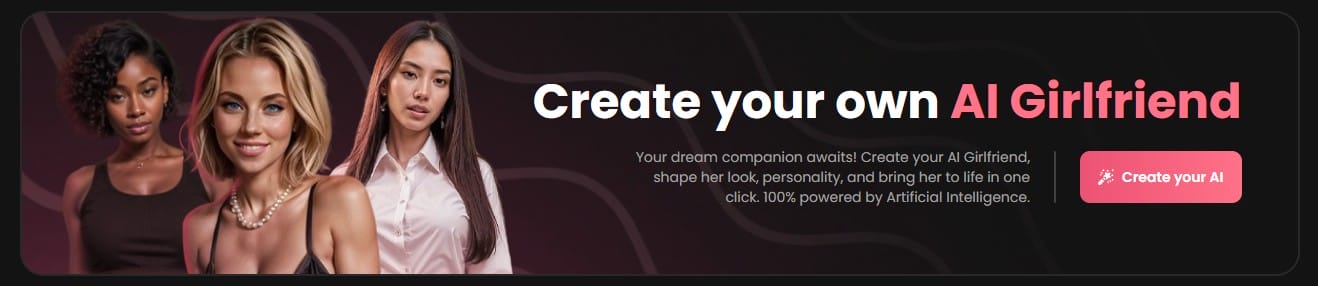 Create your own AI girlfriend banner featuring diverse women promoting Candy AI free trial and promo code offers.