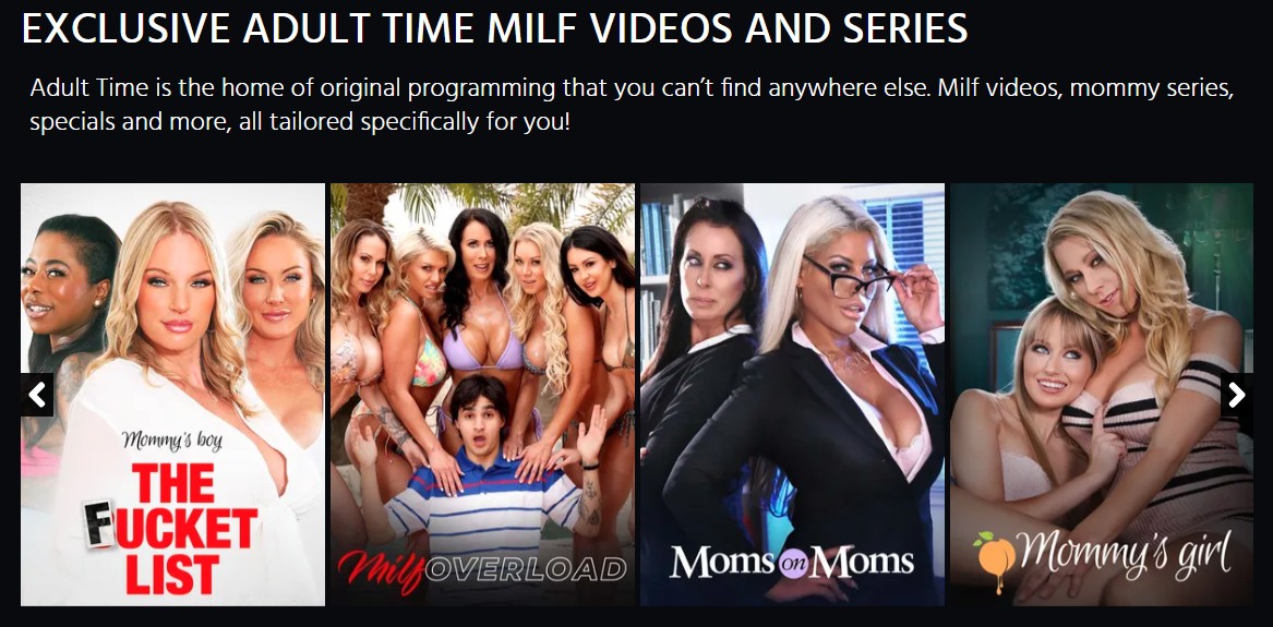 Selection of MILF porn series including Mommy’s Girl, part of Adult Time’s library accessible with the Adult Time discount.