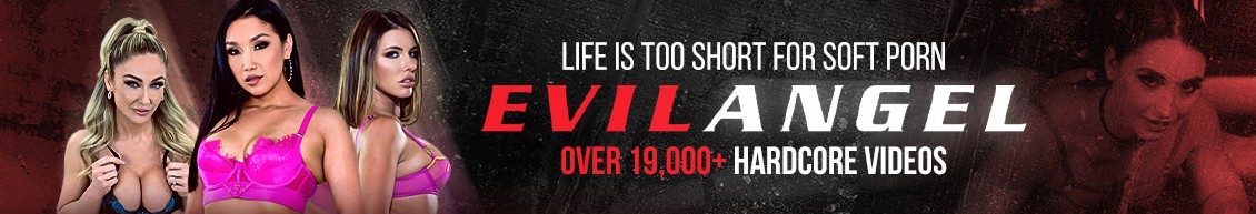 Evil Angel banner highlighting 19,000+ hardcore videos included in the $2.95 trial membership.