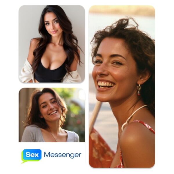 SexMessenger Review image showing three smiling women and the Sex Messenger logo, illustrating the chat-first community.