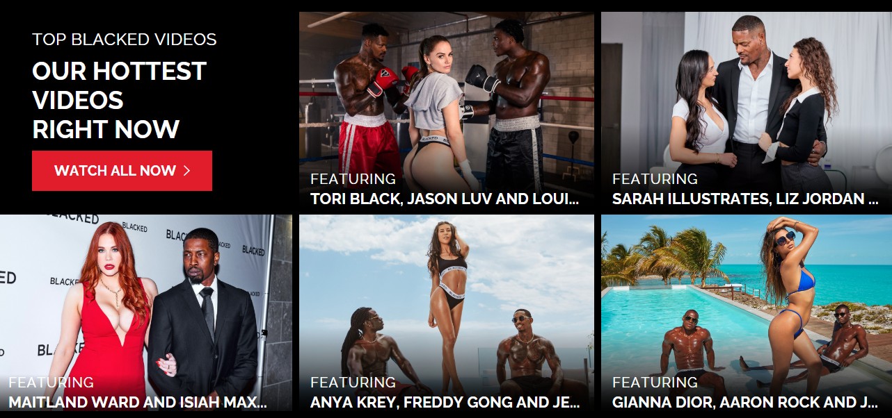 Screenshot of Blacked top interracial Hotwife videos from a premium cuckold porn site.