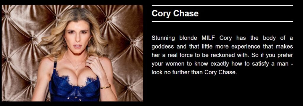 Cory Chase bio on Blacked, part of the VixenPlus 9-site network