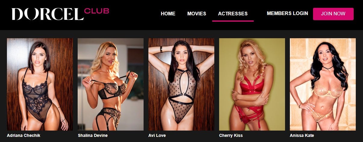 Dorcel Club actresses including Adriana Chechik, Shalina Devine, Avi Love, Cherry Kiss and Anissa Kate